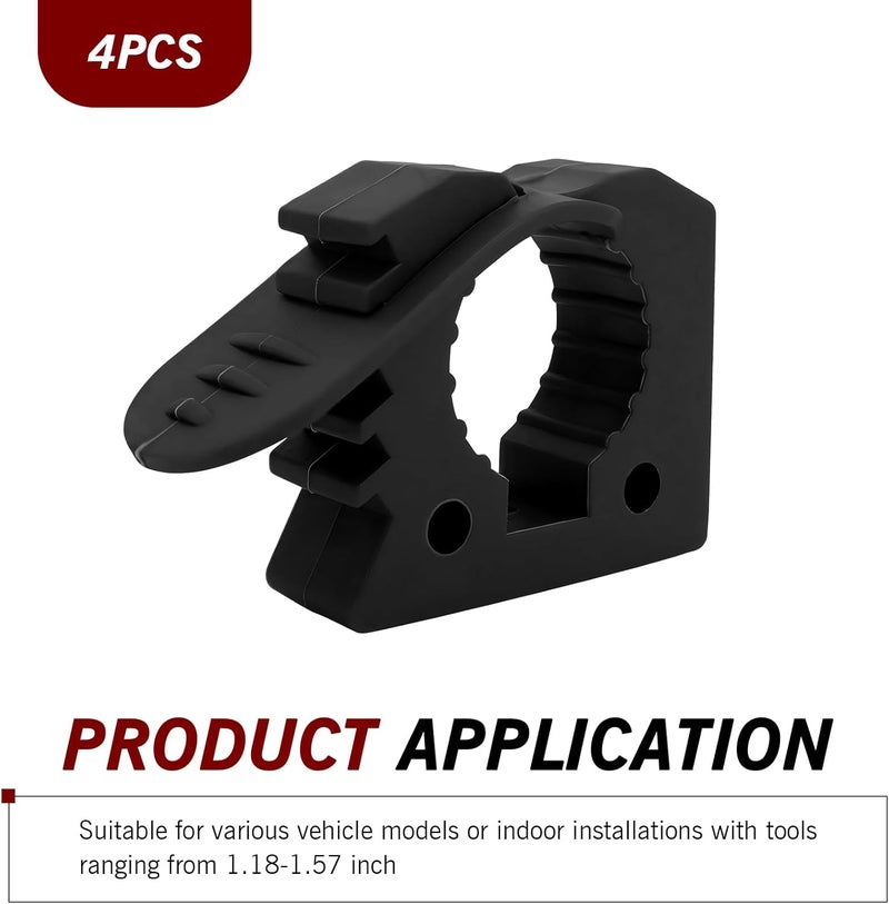 Qurbuns 4 PCS Quick Release Rubber Clamp Mount Kit, Fits 1-1/5" to 1-1/2" Diameter Tool Handles, Multi-Purpose Quick Fist Mount Clamps, Universal for Truck UTV ATV Offroad RV Boat (Black) - Image 2